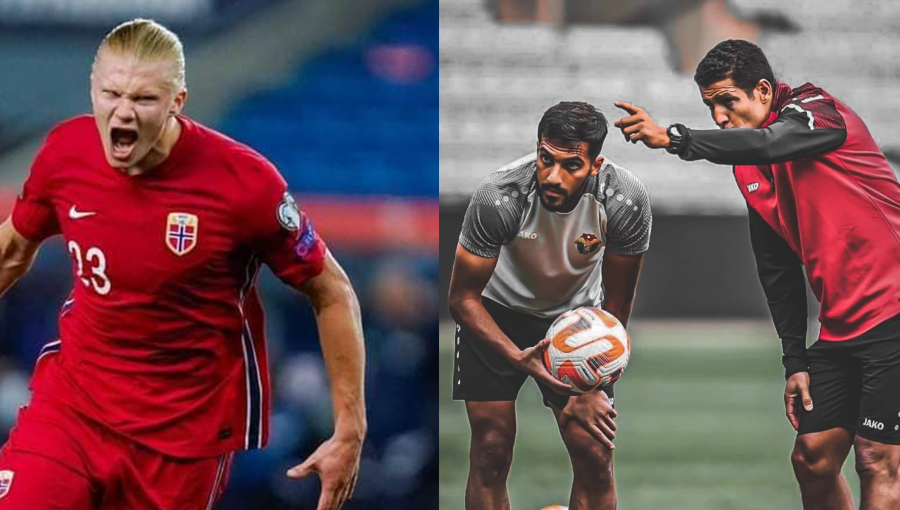 المنتخب الأردني يواجه النرويج أحد لاعبي المنتخب الأردني مع أحد لاعبي المنتخب النرويجي