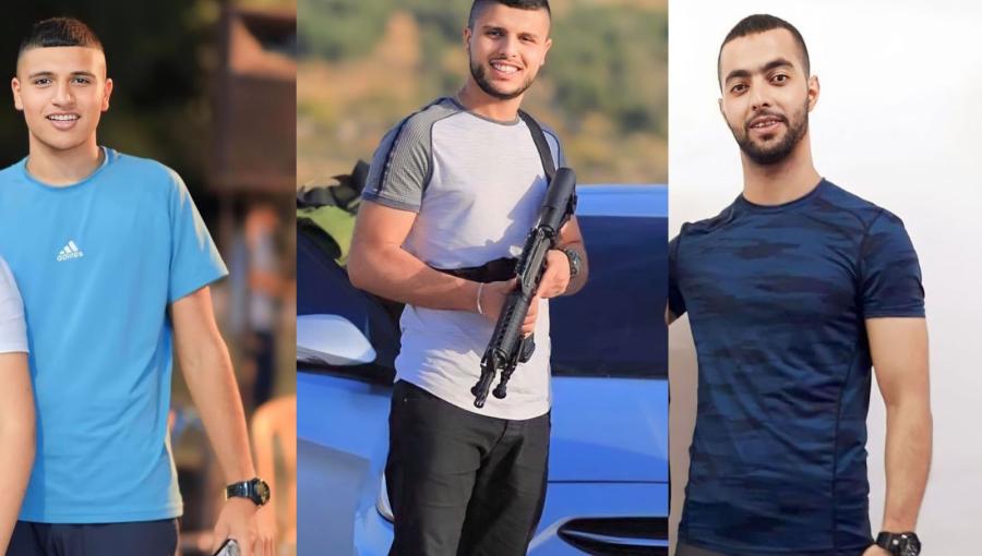 الشهداء محمد الغزاوي وباسل الغزاوي ومحمد جلامنة الذين اغتالهم الاحتلال في جنين 30/1/2024 الشهداء محمد الغزاوي وباسل الغزاوي ومحمد جلامنة الذين اغتالهم الاحتلال في جنين 30/1/2024