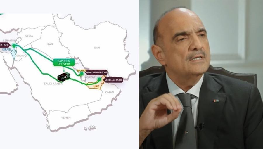 بشر الخصاونة بجانبه خريطة الجسر البري بشر الخصاونة بجانبه خريطة الجسر البري