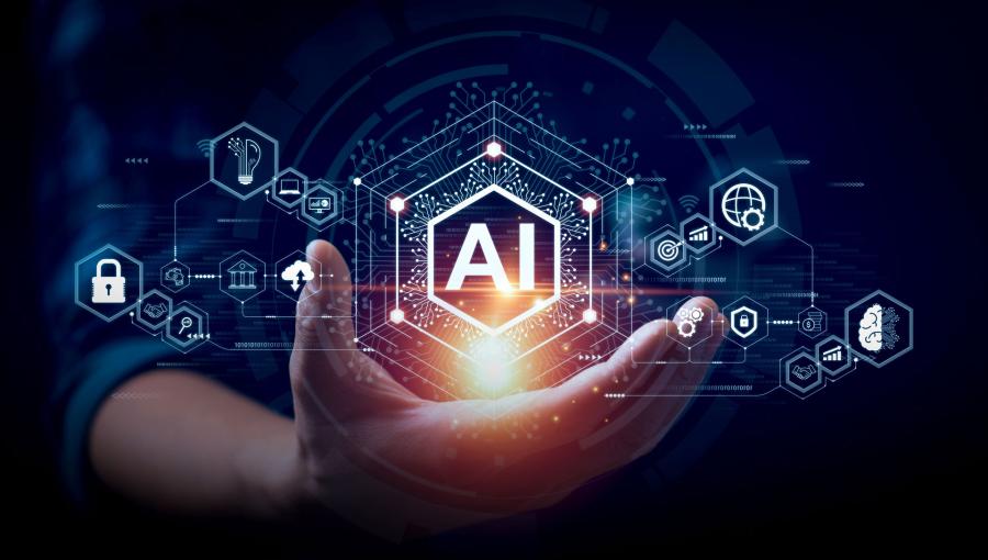 يد تعلوها كلمة (AI) وهي اختصار لكلمة الذكاء الاصطناعي يد تعلوها كلمة (AI) وهي اختصار لكلمة الذكاء الاصطناعي | تعبيرية