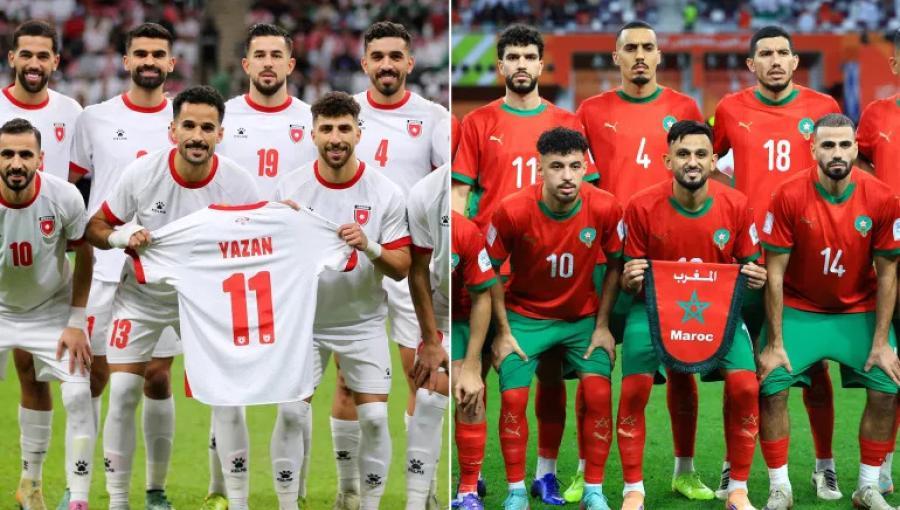 المنتخب المغربي (يمين) والمنتخب الأردني (يسار)