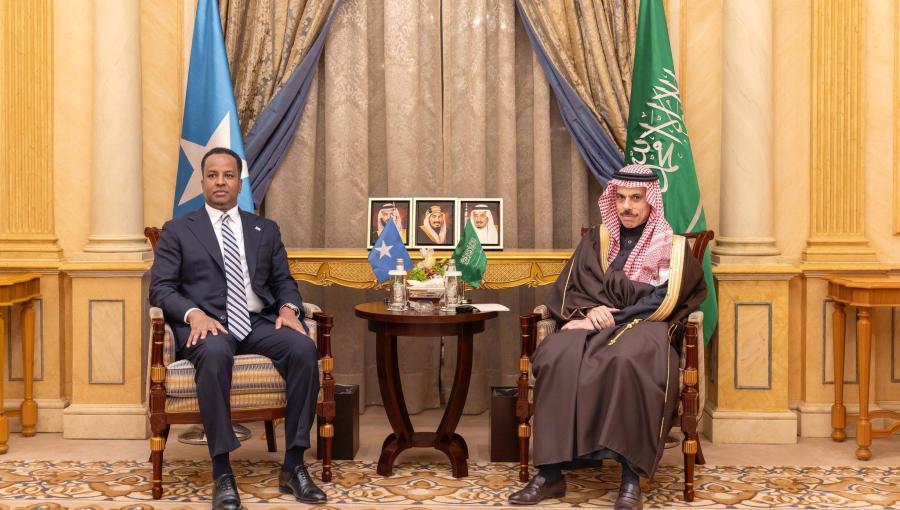 وزير الخارجية السعودي الأمير فيصل بن فرحان خلال استقباله نظيره الصومالي عبد السلام علي | وكالة الأنباء السعودية