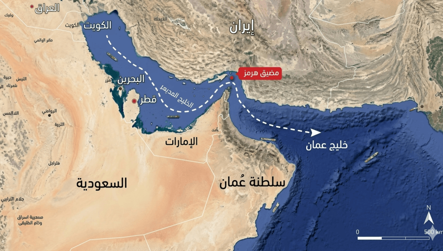 خارطة توضح موقع مضيق هرمز | مولدة بالذكاء الاصطناعي