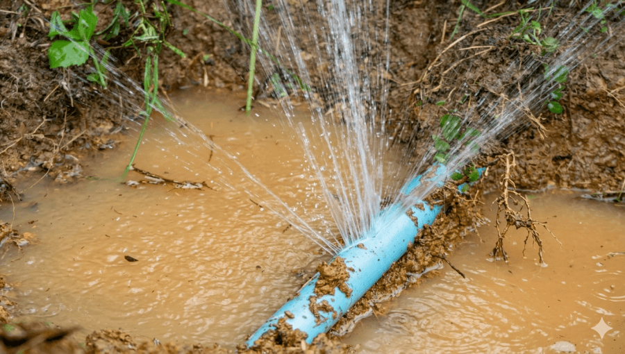 تسرب مياه من أحد الخطوط بعد تعرضه لأضرار