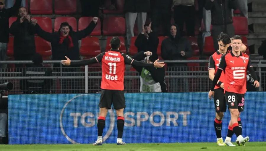 موسى التعمري يحتفل بهدفه في مرمى أنجيه | وكالة الأنباء الفرنسية