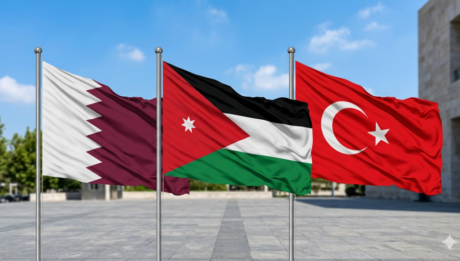 أعلام الأردن وقطر وتركيا