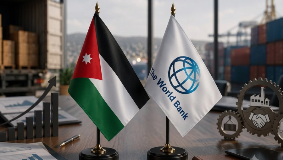 علم الأردن وشعار البنك الدولي
