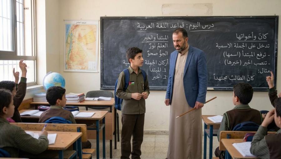 معلم يمسك عصاه إلى جانب طالب | مولدة بالذكاء الاصطناعي
