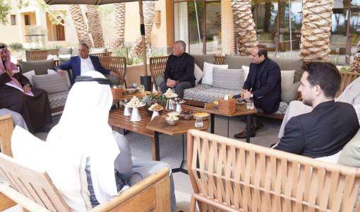 الكاظمي وبن زايد وعبد الله الثاني والسيسي، العقبة جنوبي الأردن، 25 آذار/مارس 2022 (تلفزيون المملكة)