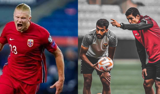 المنتخب الأردني يواجه النرويج أحد لاعبي المنتخب الأردني مع أحد لاعبي المنتخب النرويجي