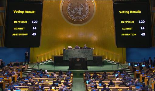 من جلسة تصويت الجمعية العامة على قرار الأردن في نيويورك 27 تشرين أول 2023