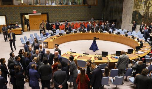 سفراء مصر وروسيا وفلسطين والصين لدى الأمم المتحدة، في اجتماع مجلس الأمن للتصويت على مشروع قرار حول غزة نيويورك 19/12/2023 | المصدر: رويترز