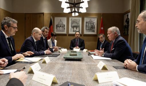 الملك عبد الله الثاني والمستشار الألماني أولاف شولتس، العقبة 17/3/2024 | المصدر: الديوان الملكي الهاشمي