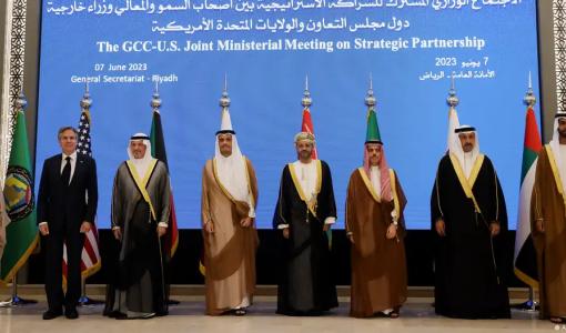 بلينكن خلال اجتماع وزاري مع وزراء خارجية دول مجلس التعاون الخليجي الرياض 29/4/2024