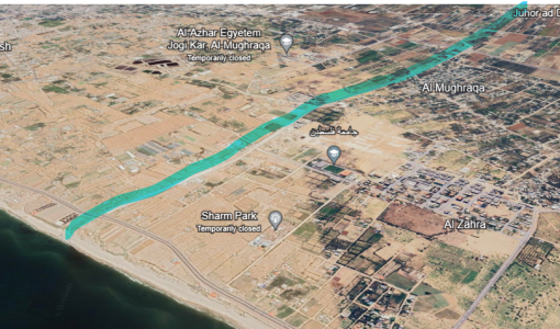 خريطة غزة تظهر ممر نتساريم بالخط الأزرق