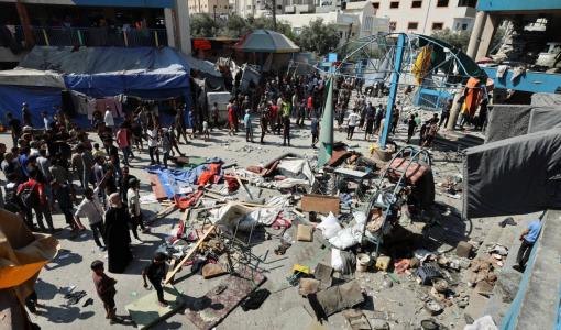 آثار الدمار الذي سببه قصف الاحتلال على مدرسة أبو عريبان آثار الدمار الذي سببه قصف الاحتلال على مدرسة أبو عريبان | المصدر: رويترز