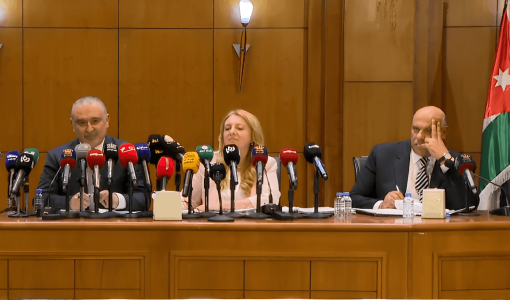 من المؤتمر الصحفي المشترك بين نانسي نمروقة وناصر شريدة وسامح الناصر 10/7/2024 | المصدر: التلفزيون الأردني