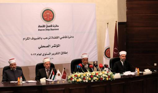 قاضي القضاة عبد الحافظ الربطة خلال مؤتمر صحفي لإعلان مؤشرات أعمال المحاكم الشرعية قاضي القضاة عبد الحافظ الربطة خلال مؤتمر صحفي لإعلان مؤشرات أعمال المحاكم الشرعية 31/8/2024 | المصدر: دائرة قاضي القضاة