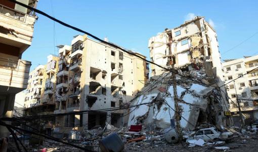 مبان مدمرة في ضاحية بيروت الجنوبية-لبنان | المصدر: وكالة الصحافة الفرنسية