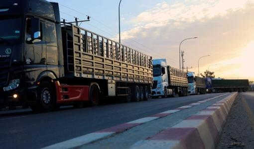 قافلة من الشاحنات تحمل مساعدات متوجهة إلى قطاع غزة