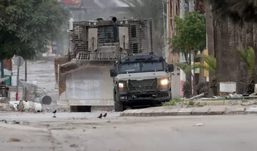 آلية إسرائيلية في مخيم جنين بالضفة الغربية آلية إسرائيلية في مخيم جنين بالضفة الغربية | المصدر: الوكالة الأوروبية للصور الصحفية