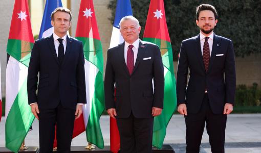 الأردن الملك عبد الله وولي العهد الأمير الحسين وماكرون | أرشيفية