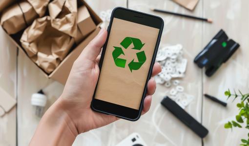 رمز إعادة التدوير على شاشة هاتف رمز إعادة التدوير على شاشة هاتف | تعبيرية freepik