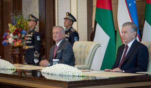 الملك عبدالله الثاني ورئيس جمهورية أوزبكستان شوكت ميرضيائيف 26/8/2025 | المصدر: الديوان الملكي الهاشمي