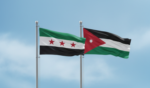 صورة مولدة بالذكاء الاصطناعي لعلم الأردن وعلم سوريا