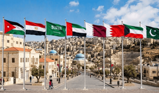 صورة لأعلام الأردن وعدد من الدول مولدة بالذكاء الاصطناعي