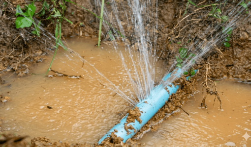 تسرب مياه من أحد الخطوط بعد تعرضه لأضرار