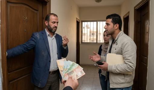 صورة مولدة بالذكاء الاصطناعي لموظف مكتب عقاري يطلب مبلغا ماليا مقابل السماح برؤية شقة