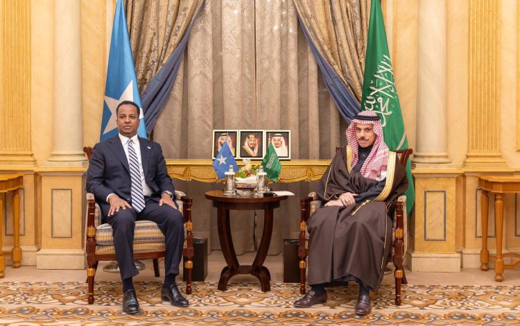 وزير الخارجية السعودي الأمير فيصل بن فرحان خلال استقباله نظيره الصومالي عبد السلام علي | وكالة الأنباء السعودية