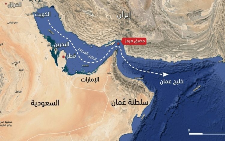 خارطة توضح موقع مضيق هرمز | مولدة بالذكاء الاصطناعي