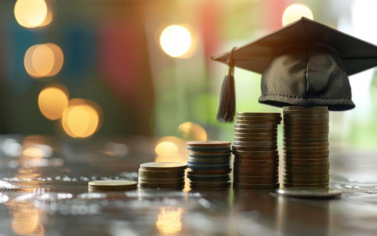 صورة مولدة بالذكاء الاصطناعي لقبعة تخرج فوق نقود معدنية | freepik