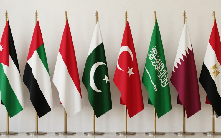 أعلام الأردن والإمارات وإندونيسيا وباكستان وتركيا والسعودية وقطر ومصر مولدة بالذكاء الاصطناعي