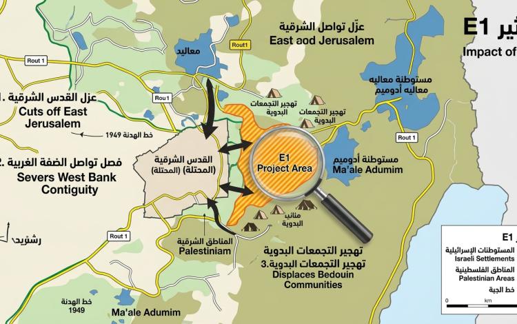 صورة مولدة بالذكاء الاصطناعي توضح موقع مشروع E1 الاستيطاني