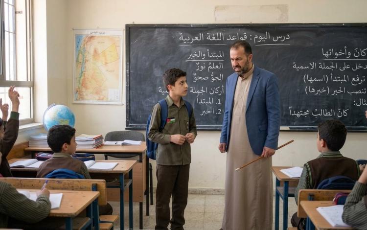 معلم يمسك عصاه إلى جانب طالب | مولدة بالذكاء الاصطناعي